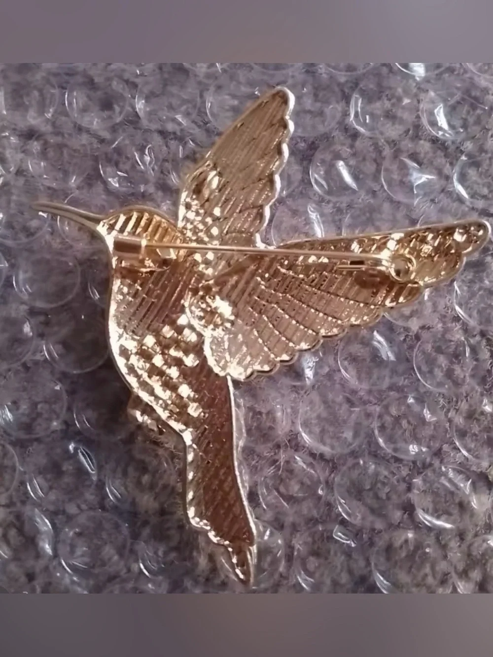 New!!! Anthropologie Blue and White Hummingbird Enamel Brooch with Crystal